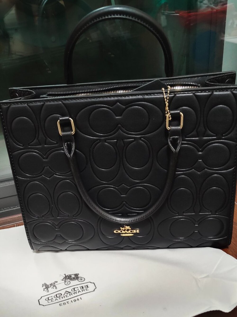Coach Black Quilted Logo Tote with Gold Accents